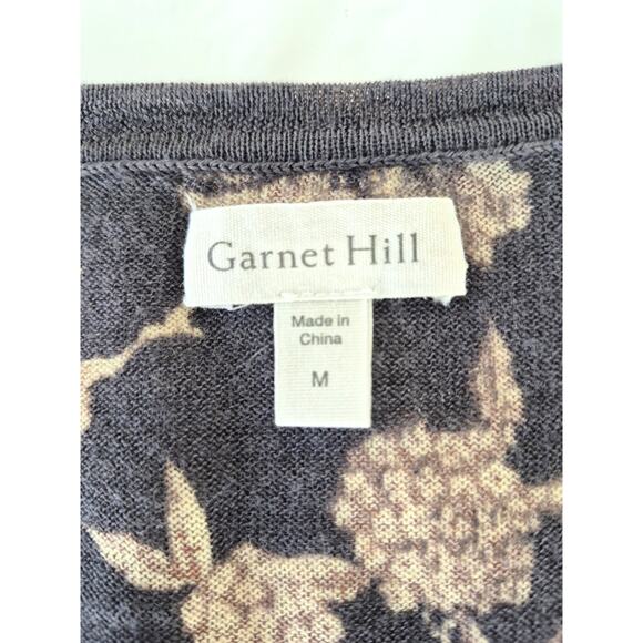 Garnet Hill Wool Cardigan Sweater Med Gray Red Floral Lightweight Layering Lux - Picture 3 of 11